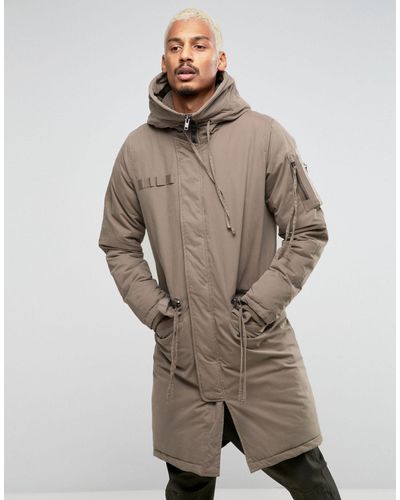 ASOS Parka Jacket With Strap Detail In Putty - Natural