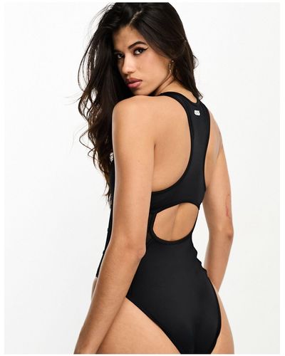 ASOS 4505 Active Swimsuit With Mesh And Open Back Detail - Black