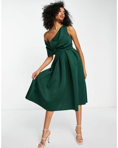 ASOS Bare Shoulder Prom Scuba Midi Dress - Green