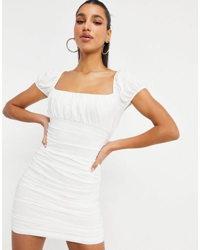 Club L London Square Neck Ruched Mini Dress - White