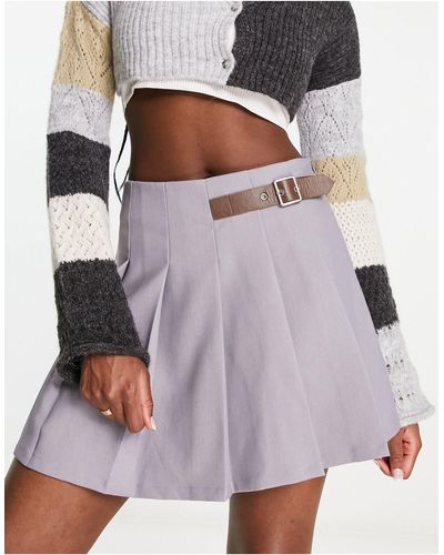Urban Revivo Pleat Mini Skirt With Buckle Detail - Gray