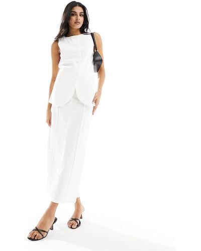 4th & Reckless Linen Look Maxi Seam Detail Skirt Co-ord - White