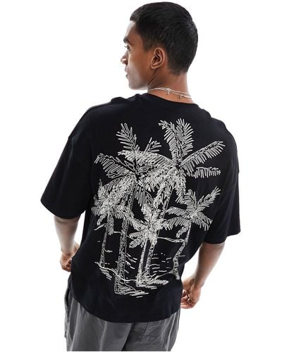 ADPT Oversized T-shirt With Palm Tree Back Print - Black