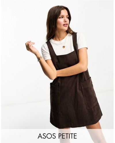 ASOS Asos Design Petite Cord Overall Dress - Brown
