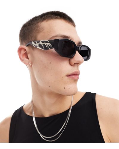 ASOS Chunky Angled Rectangle Sunglasses With Y2k Grunge Detail - Black