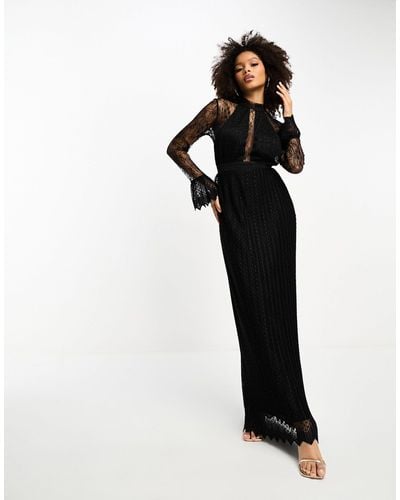 TFNC London High Neck Maxi Dress With Lace Detail - Black