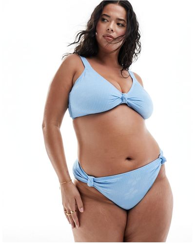 South Beach Jacquard Crinkle High Waist Bikini Bottom - Blue