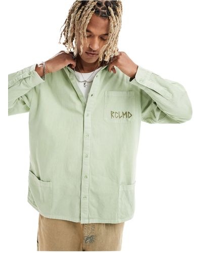 Reclaimed (vintage) Camicia oversize a maniche lunghe verde slavato con ricamo