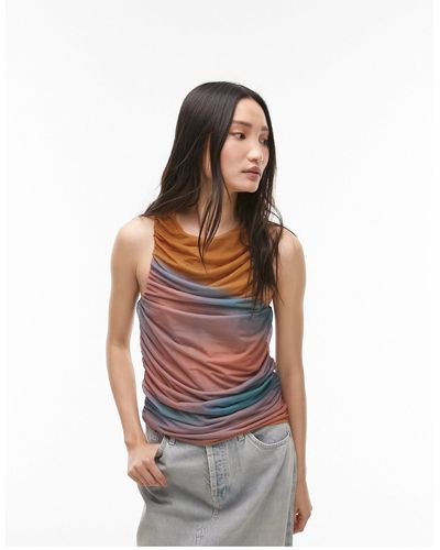 TOPSHOP Camiseta sin mangas con laterales fruncidos y estampado degradado efecto atardecer - Multicolor