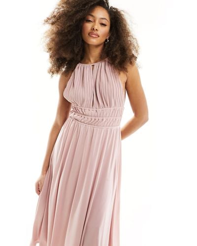 Y.A.S Bridesmaid Halterneck Plisse Maxi Dress - Pink