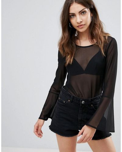 ONLY Mesh Bell Sleeve Top - Black