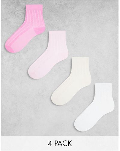 Lindex 4 Pack Cable Knit Ankle Socks - Pink