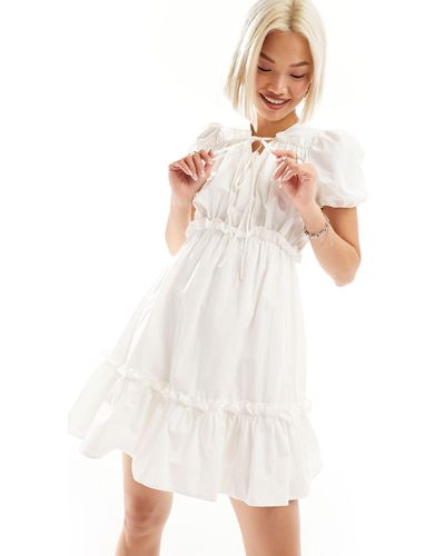 Urban Revivo Tie-detail Ruffle Mini Dress - White