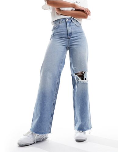 ASOS Dad jeans medio con strappi - Blu