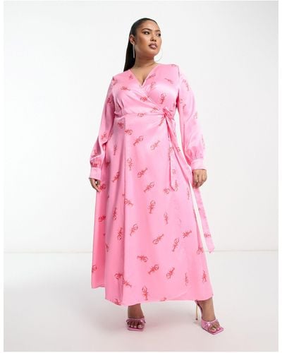 Never Fully Dressed Midaxi-jurk Met Lange Mouwen En Kreeftenprint - Roze