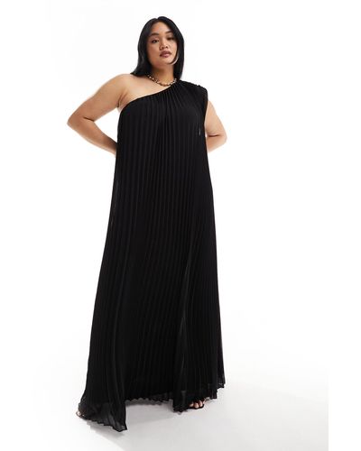 ASOS Curve Extreme Pleated One Shoulder Maxi Dress - Black