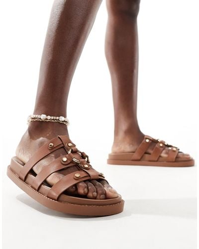 New Look Strappy Chunky Flat Sandals - Brown