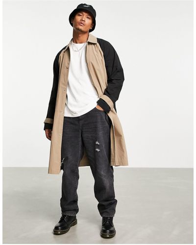 ASOS Relaxed Trench Coat With Contrast Sleeves - Multicolor