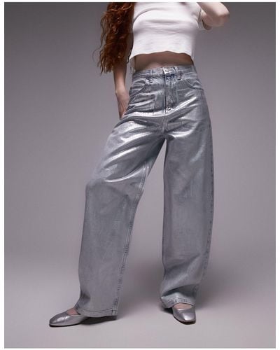 TOPSHOP Foil High Rise baggy Jeans - Grey