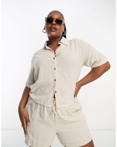 Simply Be Cropped Linen Look Shirt - Natural