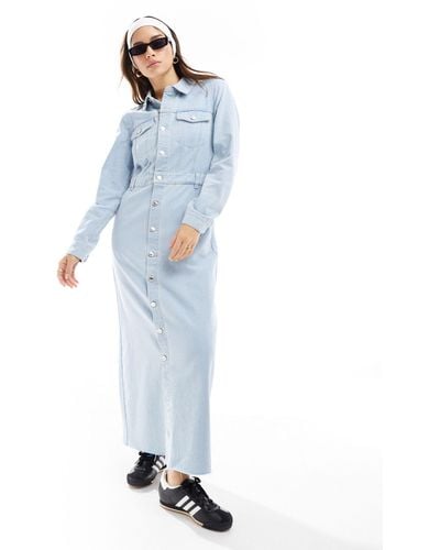 Vero Moda Long Sleeve Denim Buttondown Maxi Dress - Blue