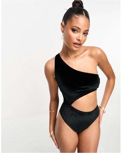 Speedo Flu3nte Velour Cutout Asymmetrical Swimsuit - Black