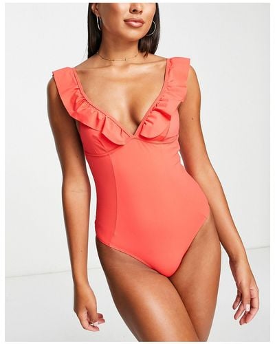 Accessorize Ruffle Shaping Swimsuit - Red