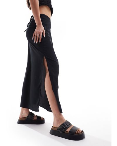 Monki Falda midi negra anudada en la cintura - Blanco