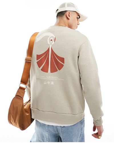 SELECTED Crew Neck Sweat With Bird Back Print - White