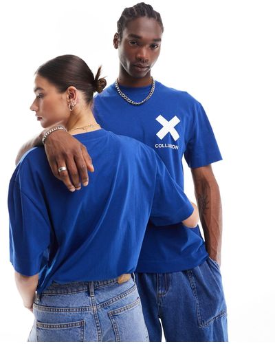 Collusion Unisex - t-shirt navy con logo x - Blu