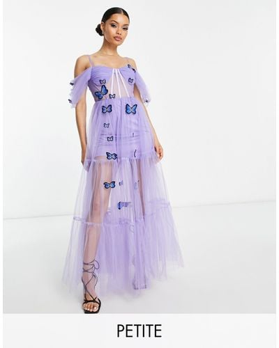 LACE & BEADS Vestido lila transparente con cuerpo estilo corsé y detalles bordados 3d exclusivo - Morado