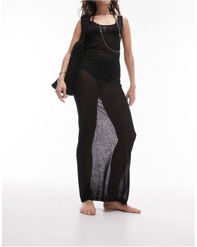 TOPSHOP Sheer Knit Beach Midi Dress - Black