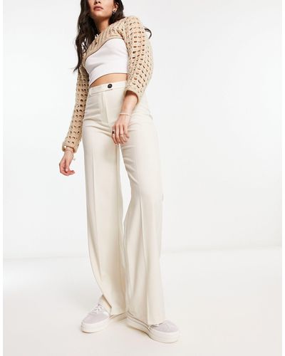 Bershka Wide Leg Slouchy Dad Tailored Trousers - White