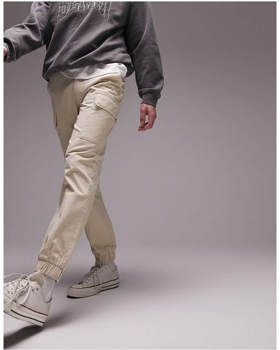 TOPMAN Pantaloni cargo skinny color pietra con due tasche - Marrone