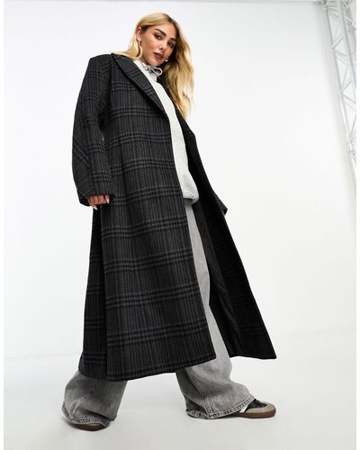 Weekday Delila - manteau épuré structuré en laine mélangée à carreaux - foncé - Noir