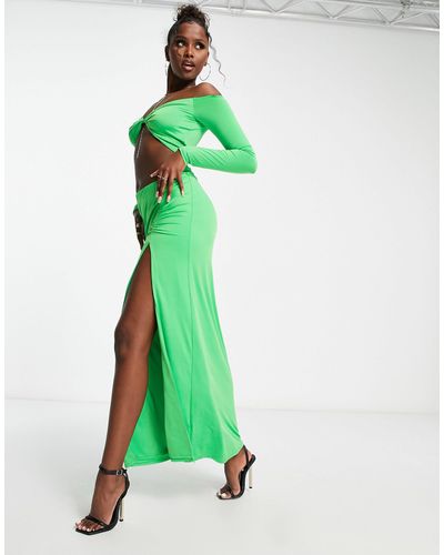 AFRM Devon Ruched Side Slit Maxi Skirt - Green