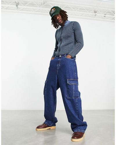 Collusion X015 - jeans cargo anti-fit indaco con cuciture a contrasto - Blu