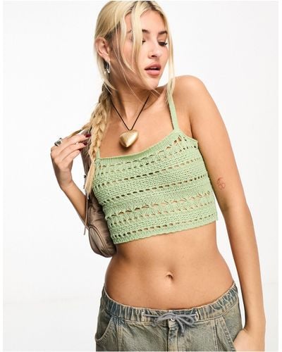 Noisy May Crochet Knitted Crop Top - Green