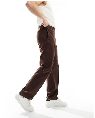 ASOS Smart Straight Leg Linen Blend Trousers - Brown
