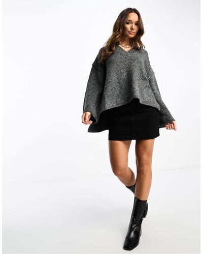 ASOS Oversized V Neck Sweater With Side Split Detail - Black
