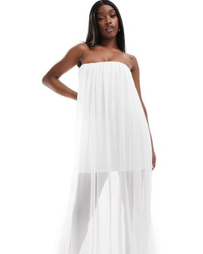ASOS Bandeau Mesh Overlay Maxi Dress - White