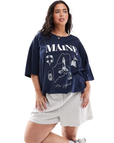 ASOS Asos Design Curve Oversized T-shirt With Maine Graphic - Blue