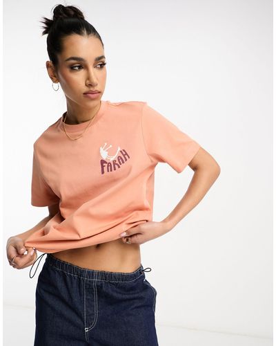 Farah Craig - t-shirt boyfriend mandarino con stampa a quadri - Arancione