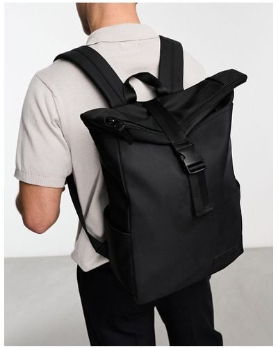 Pull&Bear Roll Top Backpack - Black