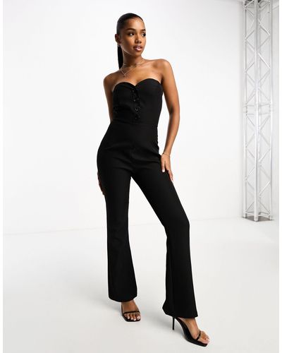 In The Style Tailored Bandeau Button Detail Wide Leg Jumpsuit - White