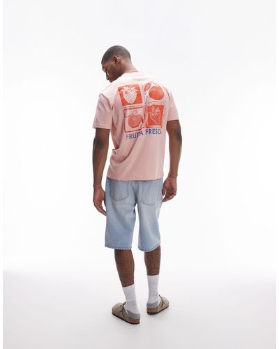 TOPMAN Oversized Fit T-shirt With Fruit Print - Pink