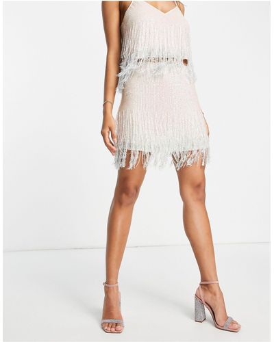 Miss Selfridge Premium Embellished Faux Feather Trim Mini Skirt - White
