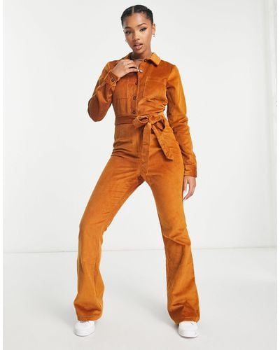 ASOS Long Sleeve Cord Boilersuit - Orange