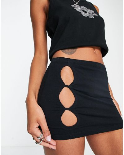 Motel Y2k Mini Bodycon Skirt With Cut Out Detail - Blue