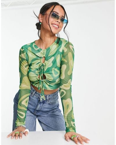 Another Reason Cut Out Mesh Crop Top - Green